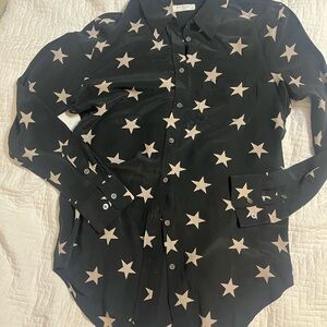 Equipment Black Star Patterned 100% Silk Button-Up Shirt size Small